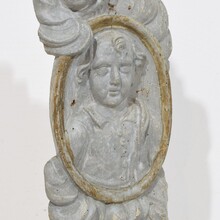 Carved wooden baroque panel depicting a Saint with angels, France circa 1650-1750