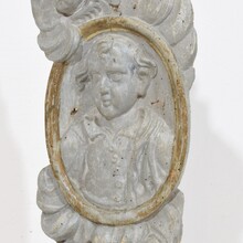 Carved wooden baroque panel depicting a Saint with angels, France circa 1650-1750