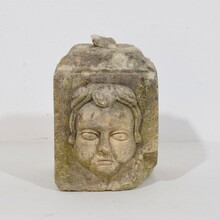 Baroque hand carved stone head ornament, France circa 1650-1750