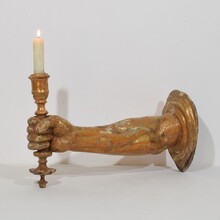 Baroque carved giltwood arm waal sconce candleholder, France circa 1650-1700