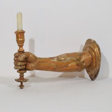 Baroque carved giltwood arm waal sconce candleholder, France circa 1650-1700