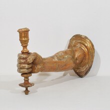 Baroque carved giltwood arm waal sconce candleholder, France circa 1650-1700