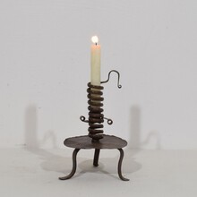 hand forged iron rat de cave candleholder, France 18th century