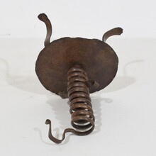 hand forged iron rat de cave candleholder, France 18th century