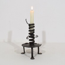 Hand forged rat de cave candleholder, France 18th century