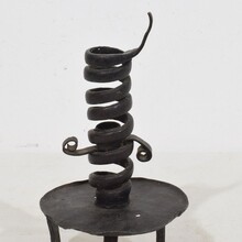 Hand forged rat de cave candleholder, France 18th century