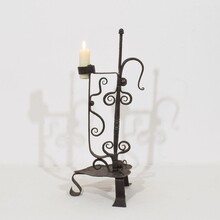 Large hand forged iron rat de cave candleholder, France 18th century
