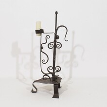 Large hand forged iron rat de cave candleholder, France 18th century