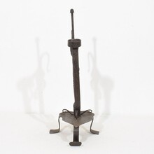Large hand forged iron rat de cave candleholder, France 18th century