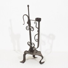 Large hand forged iron rat de cave candleholder, France 18th century