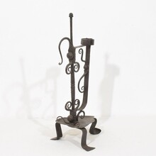 Large hand forged iron rat de cave candleholder, France 18th century