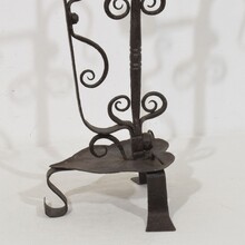 Large hand forged iron rat de cave candleholder, France 18th century