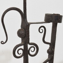 Large hand forged iron rat de cave candleholder, France 18th century