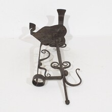 Large hand forged iron rat de cave candleholder, France 18th century