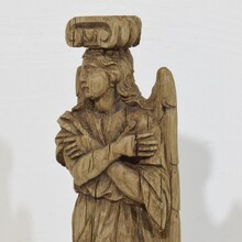 Neoclassical hand carved oak caryatid angel figure, France circa 1780