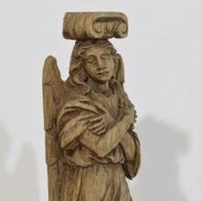 Neoclassical hand carved oak caryatid angel figure, France circa 1780