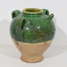 Glazed earthenware walnut oil jug, France circa 1850-1900