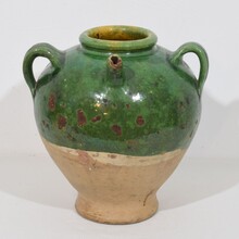 Glazed earthenware walnut oil jug, France circa 1850-1900