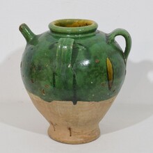 Glazed earthenware walnut oil jug, France circa 1850-1900