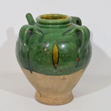 Glazed earthenware walnut oil jug, France circa 1850-1900