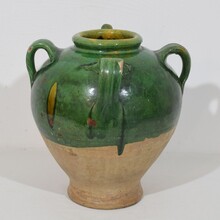 Glazed earthenware walnut oil jug, France circa 1850-1900