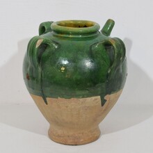 Glazed earthenware walnut oil jug, France circa 1850-1900