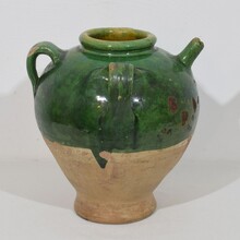 Glazed earthenware walnut oil jug, France circa 1850-1900