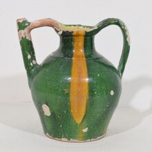 Green/yellow glazed terracotta jug or water cruche ( Orjol), France circa 1850