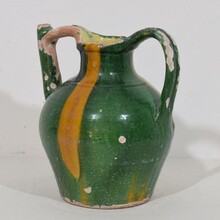 Green/yellow glazed terracotta jug or water cruche ( Orjol), France circa 1850