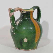 Green/yellow glazed terracotta jug or water cruche ( Orjol), France circa 1850