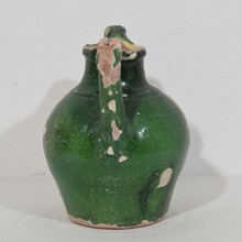 Green/yellow glazed terracotta jug or water cruche ( Orjol), France circa 1850