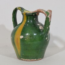 Green/yellow glazed terracotta jug or water cruche ( Orjol), France circa 1850