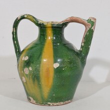 Green/yellow glazed terracotta jug or water cruche ( Orjol), France circa 1850