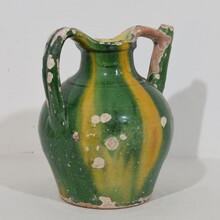 Green/yellow glazed terracotta jug or water cruche ( Orjol), France circa 1850