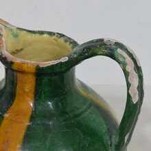 Green/yellow glazed terracotta jug or water cruche ( Orjol), France circa 1850