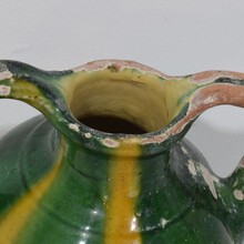 Green/yellow glazed terracotta jug or water cruche ( Orjol), France circa 1850