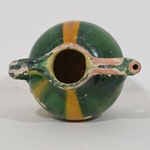 Green/yellow glazed terracotta jug or water cruche ( Orjol), France circa 1850