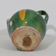 Green/yellow glazed terracotta jug or water cruche ( Orjol), France circa 1850