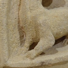 Medieval carved stone fragment depicting a dragon/mythical figure, France circa 1250-1450