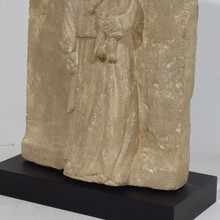 Medieval carved stone panel depicting a Madonna with child, France before 1600