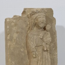 Medieval carved stone panel depicting a Madonna with child, France before 1600