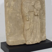 Medieval carved stone panel depicting a Madonna with child, France before 1600