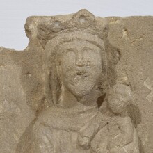 Medieval carved stone panel depicting a Madonna with child, France before 1600