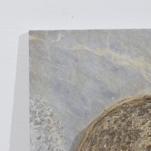 Carved stone cherub fountain head on marble panel, Italy circa 1650-1750