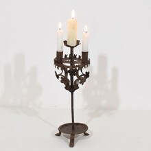 Folk art forged iron candleholder, Spain circa 1650