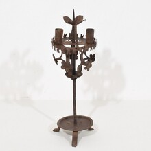 Folk art forged iron candleholder, Spain circa 1650