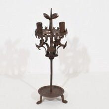 Folk art forged iron candleholder, Spain circa 1650