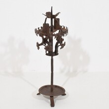 Folk art forged iron candleholder, Spain circa 1650