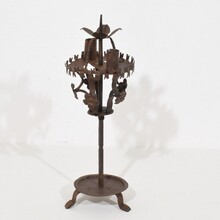 Folk art forged iron candleholder, Spain circa 1650