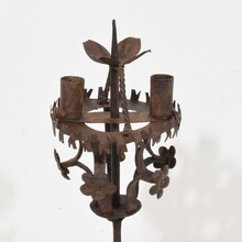 Folk art forged iron candleholder, Spain circa 1650